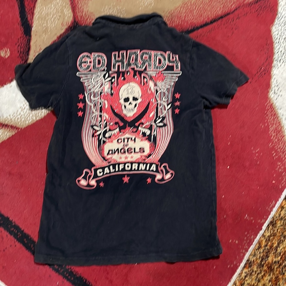 ED HARDY VINTAGE RHINESTONED POLO SHIRT XL